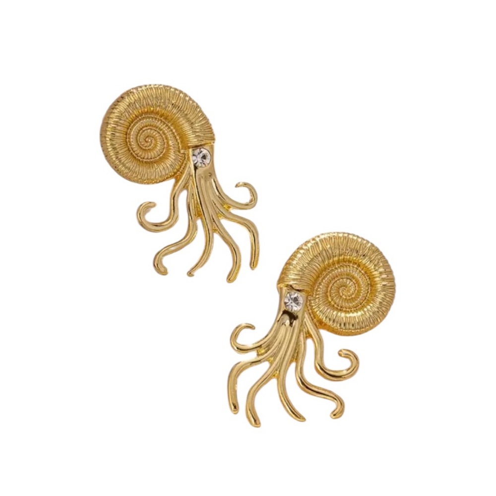 Gold Nautilus Stud Earrings